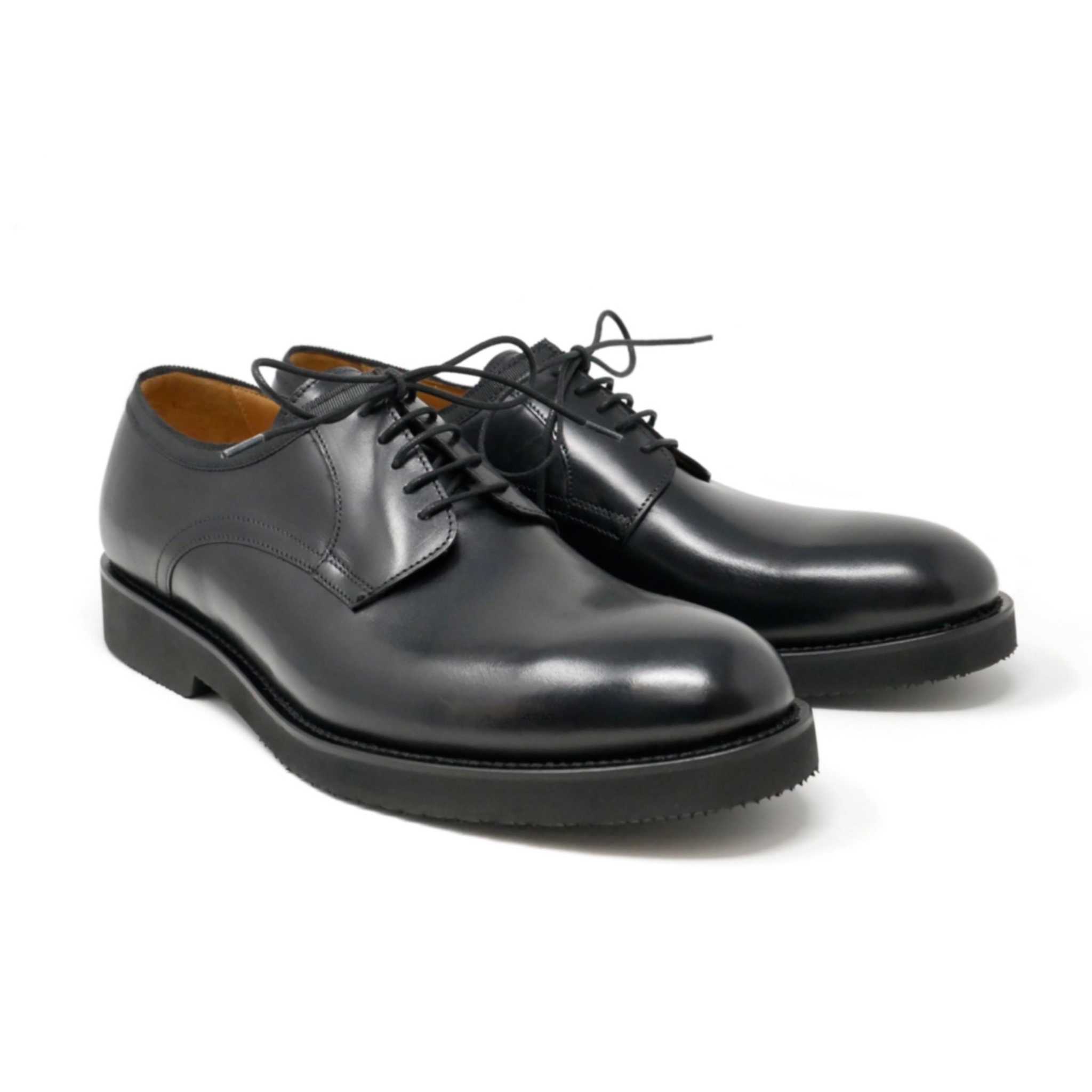 Men's Black Calfskin Derby Lace Up Shoe with Rubber Vibram Sole, Made in Italy